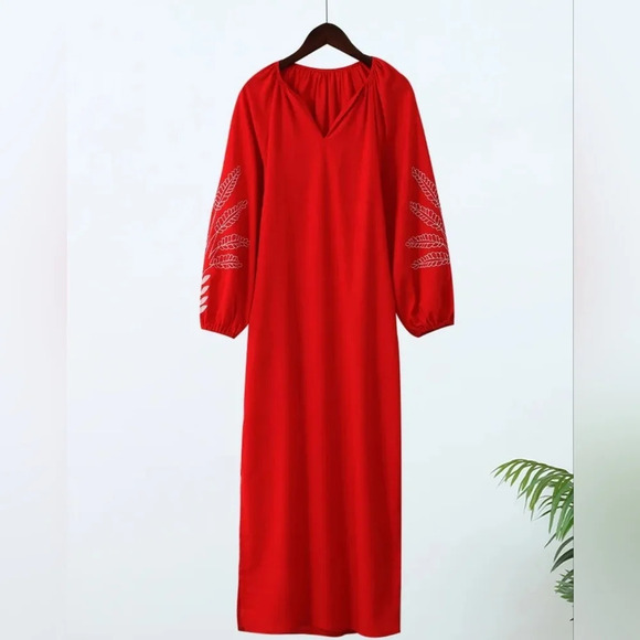 Bornladies Fashion embroidered linen red dress. Small. - Picture 3 of 7